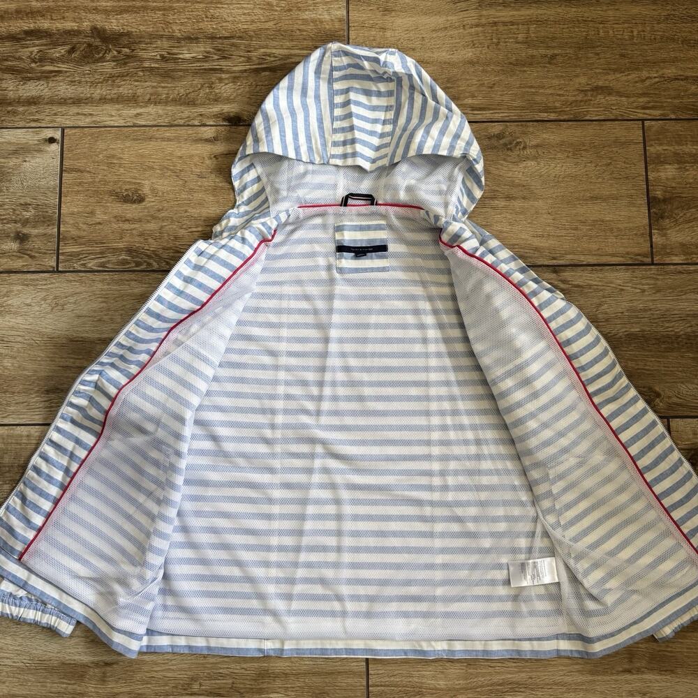 Tommy Hilfiger Light Blue and White Striped Hooded Utility Jacket - Picture 11 of 13